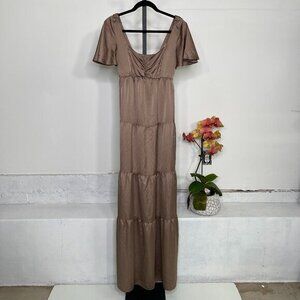 Show Me Your Mumu Womens Nicole Maxi Dress in Champagne Luxe Satin Size Medium